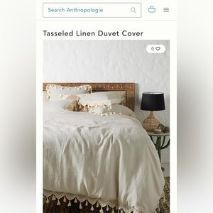 Anthropologie Queen Tasseled Linen Duvet Cover and 4 Shams